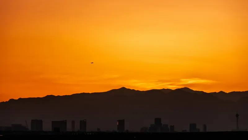 Las Vegas skyline at dusk seen from a distance