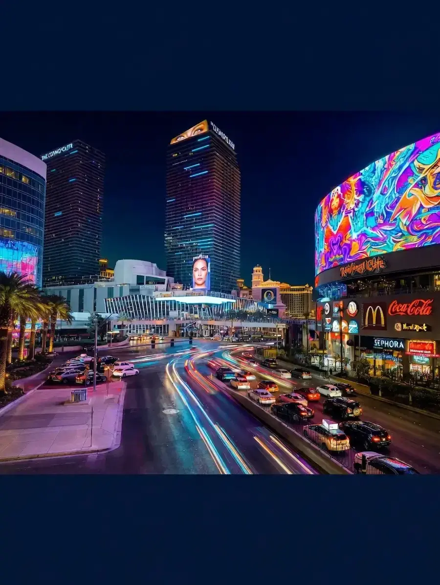 Heavy traffic on the Las Vegas Strip at night where car accidents frequently occur