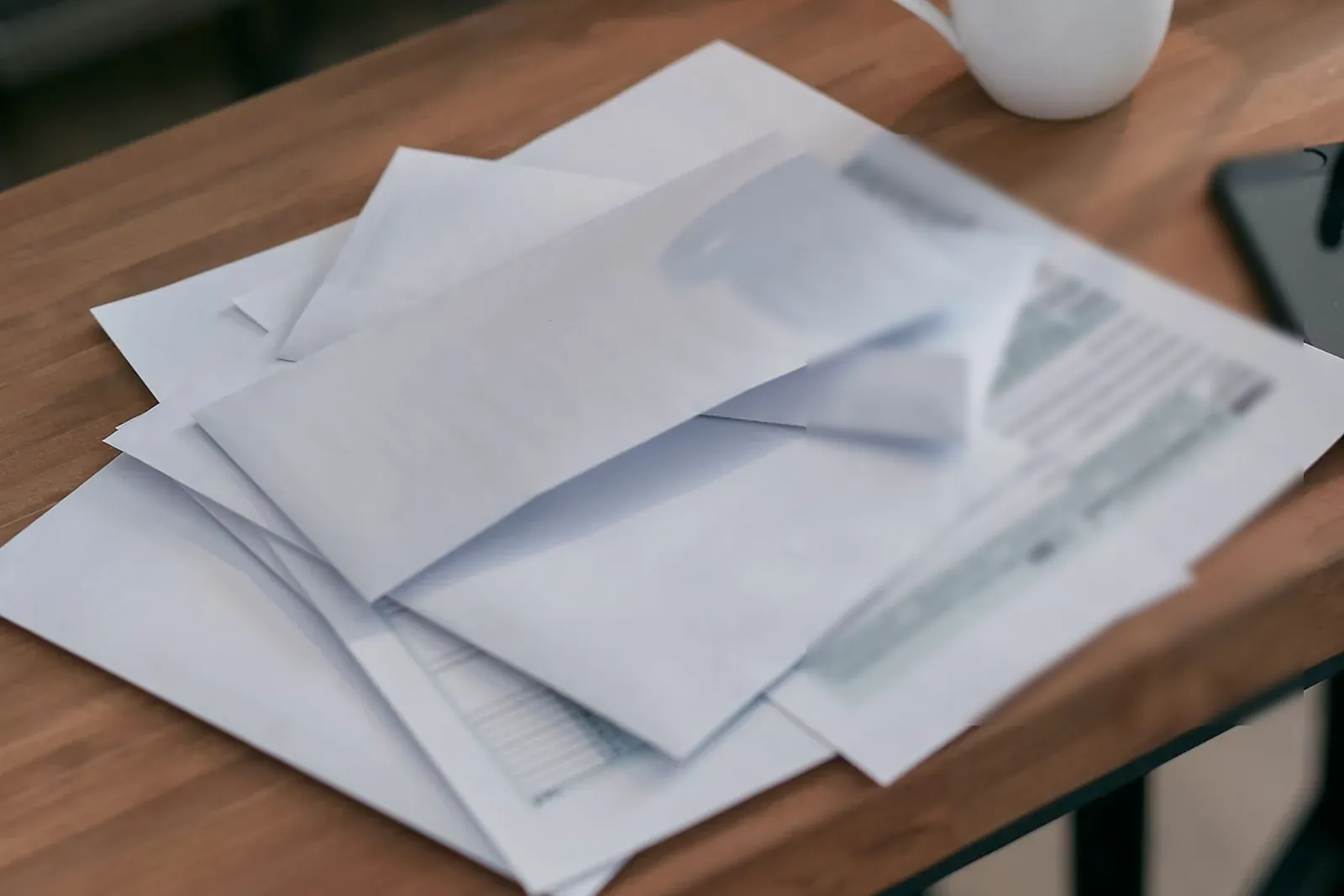 Envelopes and mail on a table