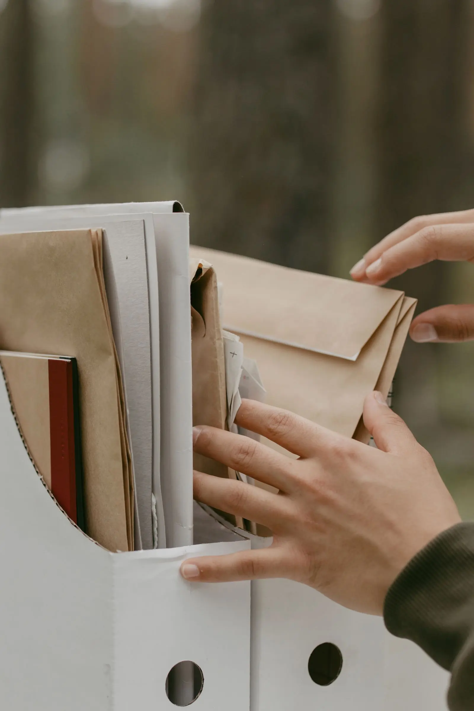 Organizing medical bills and insurance letters into folders