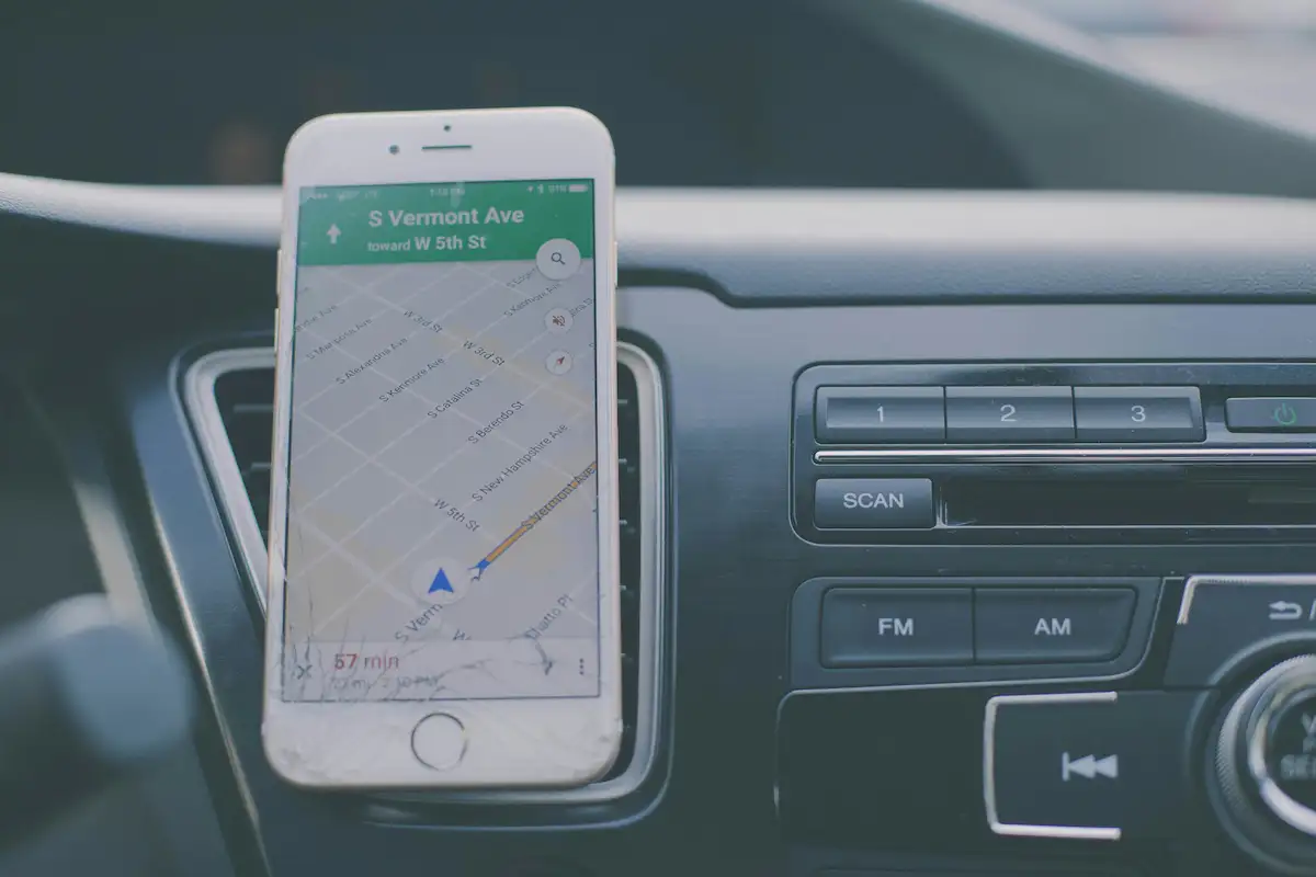 Rideshare navigation app mounted in a car dashboard — Uber and Lyft accident lawyer Las Vegas